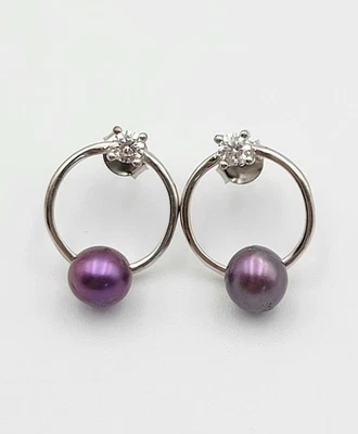 Pendientes de aro vintage de plata de ley con circonita cúbica y perlas Foto 1 de 4