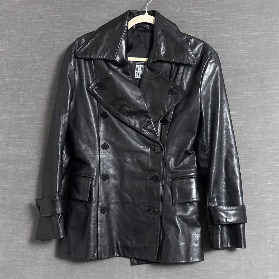 Chaqueta de Cuero Hoban North Beach Vintage 8 Negro Doble Pecho Chaquetón Años 90 Foto 1 de 4