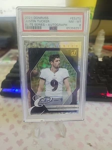 2021 Donruss Elite Series Auto Justin Tucker 7/25 Psa 8 - Picture 1 of 2
