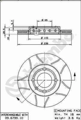 1X Brake disc BREMBO 09.6799.75 - Image 1 of 4