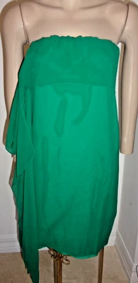 Vestido BCBG Sin Tirantes Verde Seda Drapeado Forrado Talla 2 Foto 1 de 4