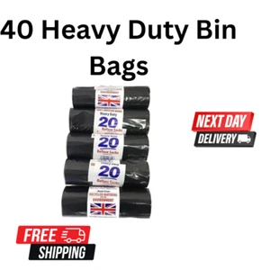 40 HEAVY DUTY BLACK REFUSE SACKS BIN BAG ROLLS BIN LINERS ** BRITISH MADE ** - Picture 1 of 2