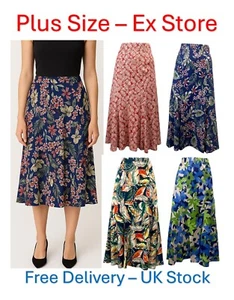 Ladies Skirt Midi Nylon Womens Easy Care Summer Stretch Plus Ex Store NEW - Picture 1 of 9