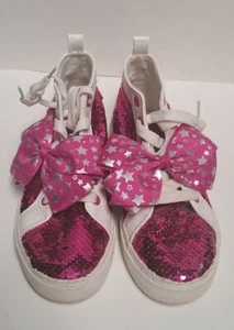Justice JoJo Siwa Girls Size 4 High Top Pink Reversible Sequin Sneakers - Picture 1 of 10