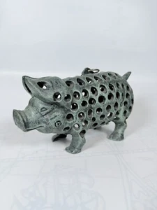 Vintage Decorative Cast Iron Pig Garden Lantern, Candlestick or Hanging Lantern - Picture 1 of 12
