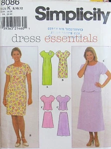 Simplicity 8086 Dress Essentials Misses 8-10-12 EASY Top Skirt Sheath Pattern UC - Picture 1 of 2
