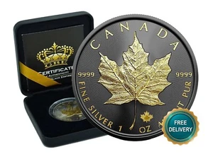 2025 1OZ Silver Canada Maple Leaf 24kt Gold gilded Black Empire ONLY 500pc #202 - Picture 1 of 23