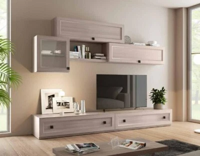 PARETE SOGGIORNO CLASSIC PORTA TV LIBRERIA VETRINE  IN ESSENZA IN 5 COLORI 591 - Immagine 1 di 4