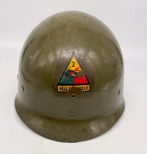 Vintage WWII period Hell On Wheels Army Helmet Liner 2nd Armor Division ID'D - Picture 1 of 9