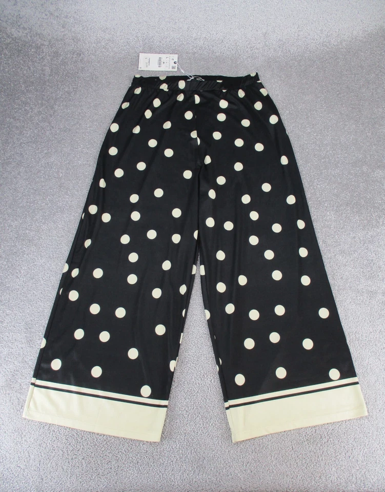 Calça social Zara feminina grande preta bege bolinhas leve perna larga NOVA - Imagem 1 de 4