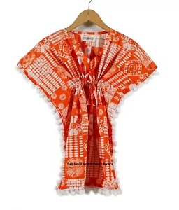 Orange Patchwork Printed Kaftan Kids Night Wear Maxi Dress Beach Wear Nice Gown - Picture 1 of 4