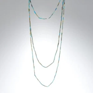 Antique Egyptian Faience Pottery Bead Necklace Three Strand Blues Browns - Picture 1 of 3