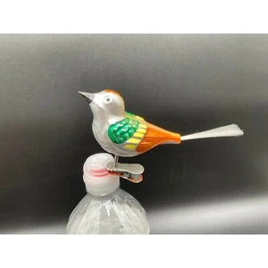 Ornamento uccellino vetro italiano anni 60 clip-on coda argento mercurio vintage Natale - Foto 1 di 6