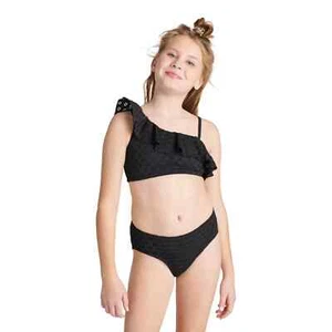 Justice Girls Black 2 Piece Eyelet Ruffle Shoulder Bikini Swimsuit Size S-5/6 - Picture 1 of 3