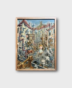 Vintage Oil painting city Ukrainian painter Canvas Framed original cityscape art - Picture 1 of 22