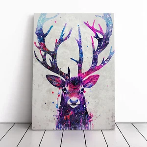 Stag Painted No.1 Canvas Wall Art Print Framed Picture Home Decor Living Room - Picture 1 of 4