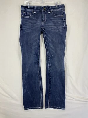 Cowgirl Up Jeans Sz 28x34 Straight FadedBlue Denim Embroidered Western Whiskers - Image 1 of 4