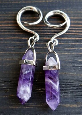 Аметистовые вешалки для растянутых ушных весов датчики кристалл февраль камень - Изображение 1 из 4
