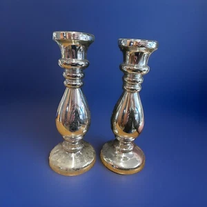 Antique mercury glass candlesticks - Picture 1 of 4