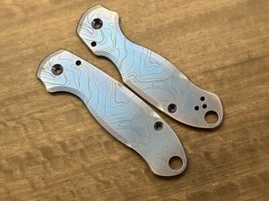 Blue Ano Brushed TOPO engraved Titanium scales for Spyderco Para 3 - Picture 1 of 4