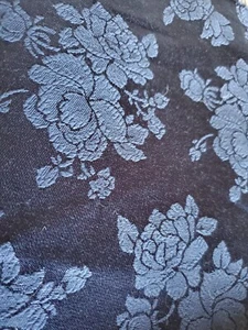 Vintage Sewing Fabric Navy Blue Roses Satin Brocade 1ydx45" Synthetic - Picture 1 of 3