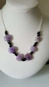 140cts Light Amethyst And 50ct Black Agate Silver Plated Necklace - Picture 1 of 7