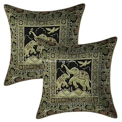 Funda Cojín Negra Brocado Jacquard Gitano Elefante Tribal Hippie Almohada Foto 1 de 4