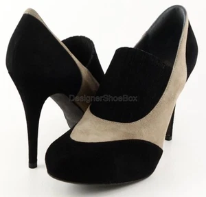 $325 DONALD J PLINER LASSE 0202 Black Taupe Suede Designer Heel Pump Booties 8 - Picture 1 of 4