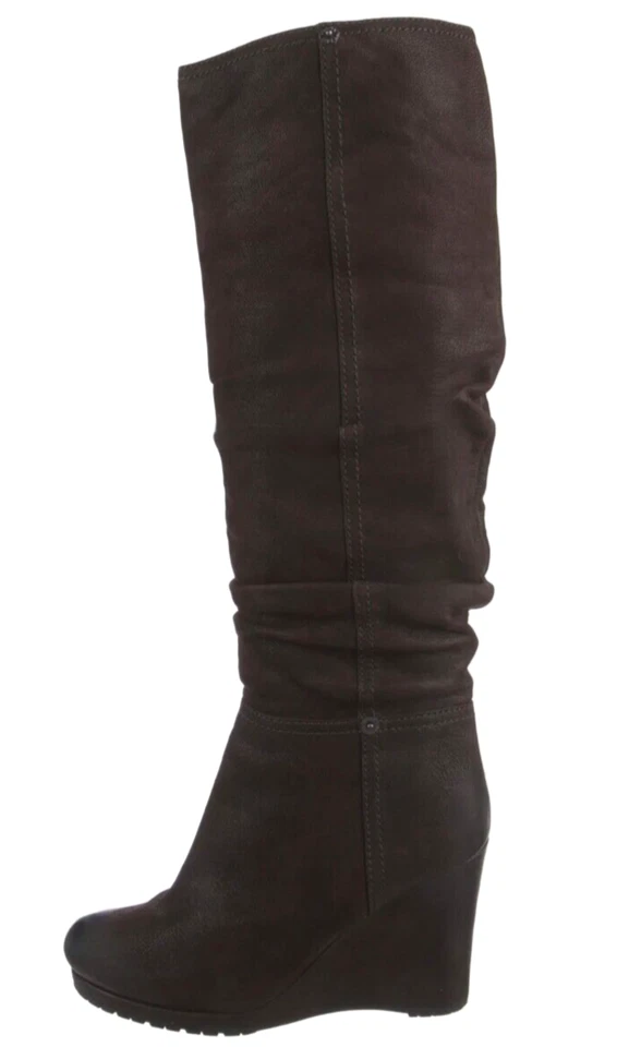 BOTA DE RODILLA PRADA CUÑA CALZATURE DONNA SCAMOSCATO MUJER CUERO MARRÓN GAMUZA 37 7 Foto 1 de 1