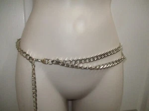 Cinturón de cadena de metal plateado vintage 9 West de dos niveles único ajustable 44" - Imagen 1 de 19