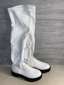 Forever 21 White Over the Knee Boots 1/4 Side Zip Up Size 8 NWT High Stack Heel - Picture 1 of 7