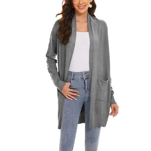 Women's Open Front Long Shawl Cardigan Sweater with Pockets - Picture 1 of 6