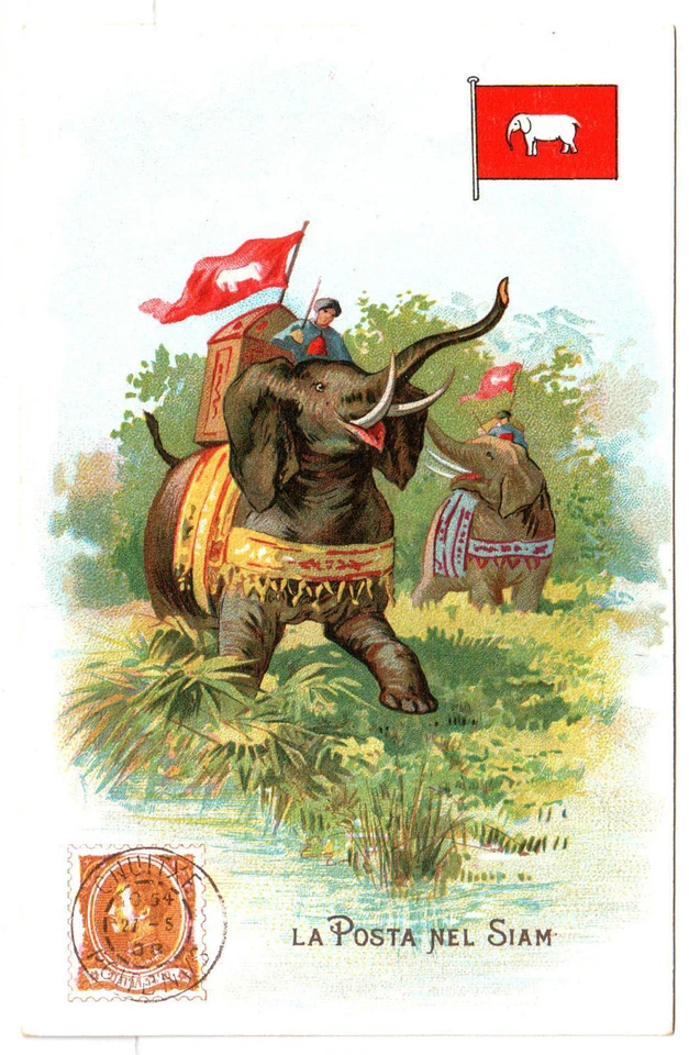 Antigua Tailandia Siam Postal Bandera Elefante La Posta Nel Siam Italia Usada Foto 1 de 2