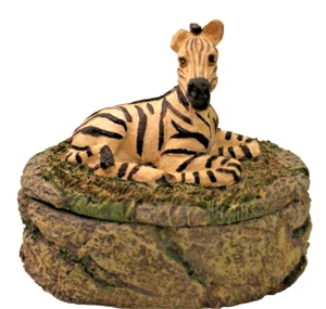 Beautiful Recumbent Zebra Lidded Trinket Box Sculpture 4.5" - Picture 1 of 7
