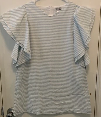 Gabby LULI DESIGNER Flutter Sleeve Mini Girl Dress Blue Stripe 14 12 - Image 1 of 4