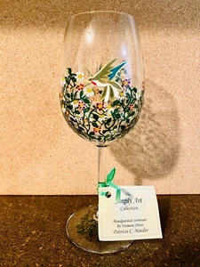 1 Patricia Maeder Handpainted Hummingbirds And Flowers Wine Glass - Picture 1 of 7