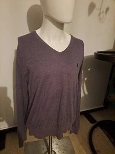 Vintage lila Polo Ralph Lauren V-Ausschnitt Pullover Large Baumwolle Kaschmir Seide Mix - Bild 1 von 4