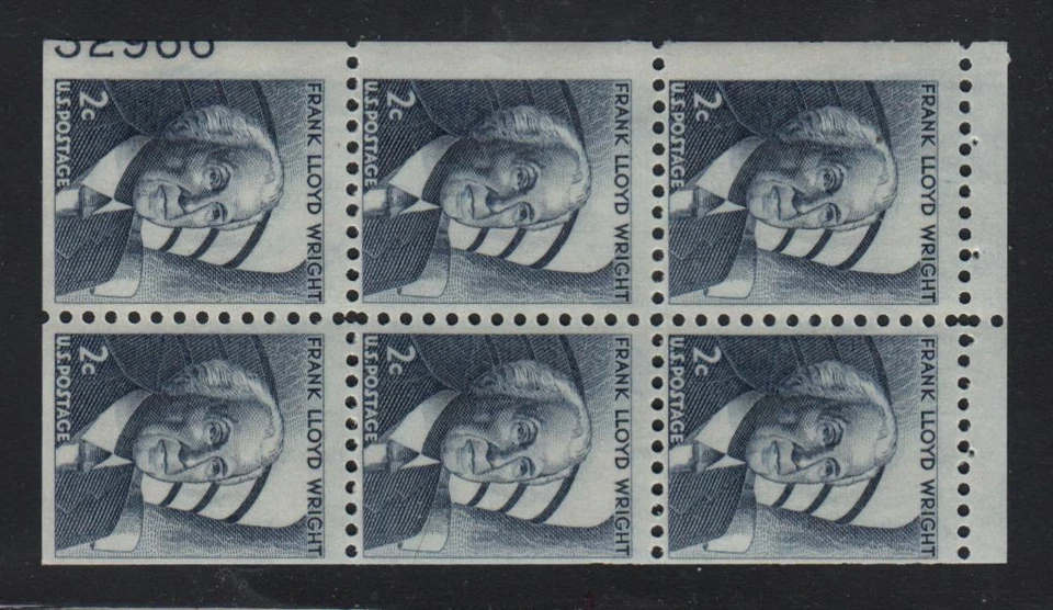 1971 Frank Lloyd Wright 1280c pane MNH 50% plate number 32966 - Image 1 of 1