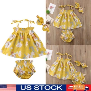 Newborn Baby Girl Summer Clothes Outfits Floral Sleeveless Top Shorts + Headband - Picture 1 of 11