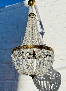 Petite Antique French Empire Crystal Chandelier Ceiling Light, Bronze, Tiered - Picture 1 of 9