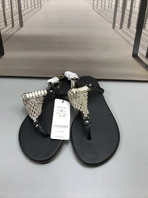 Sandalias Bebe Costal para mujer negras y doradas con estrás talla 8 SKU#6344 Foto 1 de 4