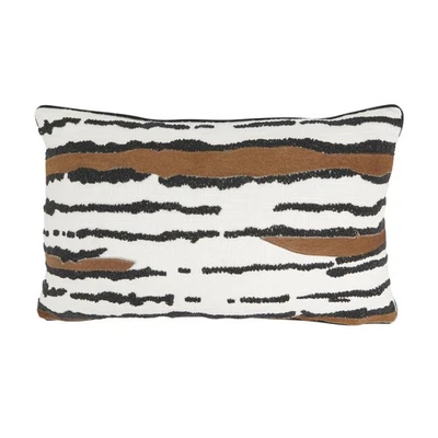Stylish Leather Patchwork Pillow Cover, 12"x20", Black/White - Image 1 of 4