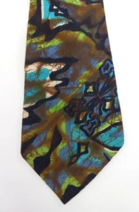 Vintage National Shirt Tie Art Brown Green Blue Abstract Watercolor Look Cotton  - Picture 1 of 9