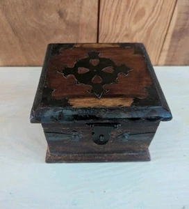 Antique Rustic Wood Treasure Chest Box Metal Clasp Accents Handmade Estate Find - Picture 1 of 19