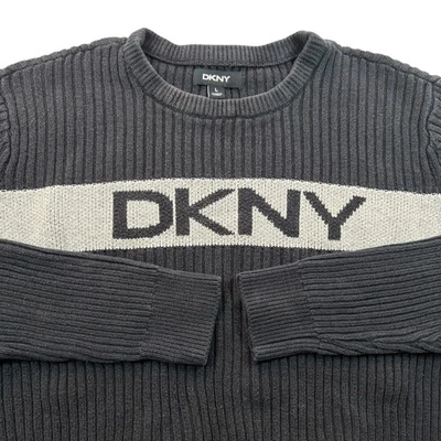 Suéter Acanalado DKNY Talla Grande Spellout Gráfico Rayas y2k Streetwear Preppy Foto 1 de 4