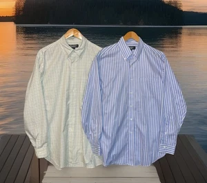 Brooks Brothers Country Club Shirts Men M Lot Of 2 Long Sleeve Stripes & Gingham - Picture 1 of 7