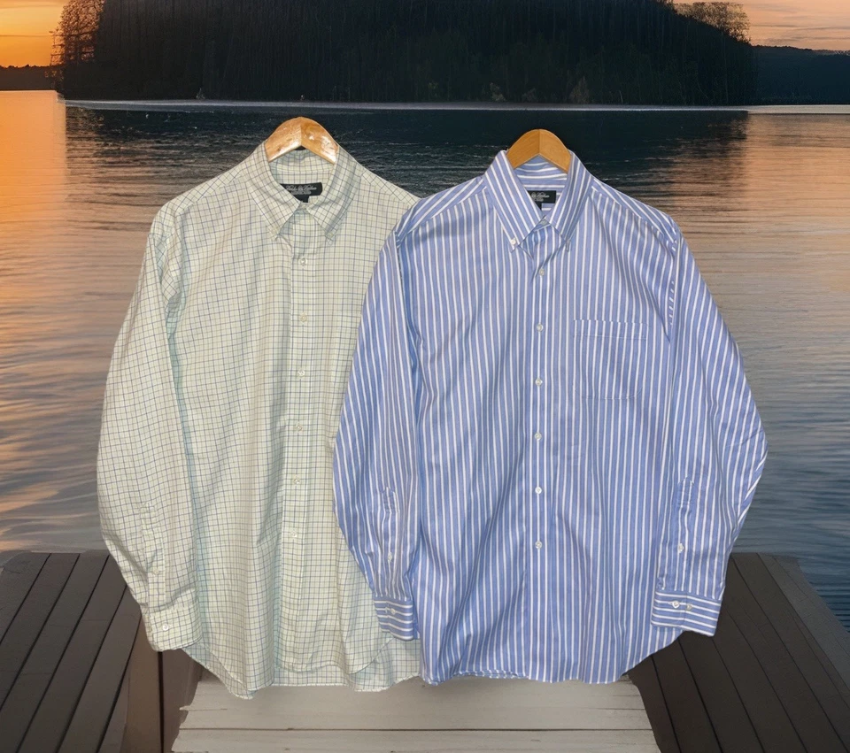 Brooks Brothers Country Club Shirts Men M Lot Of 2 Long Sleeve Stripes & Gingham - Image 1 of 4