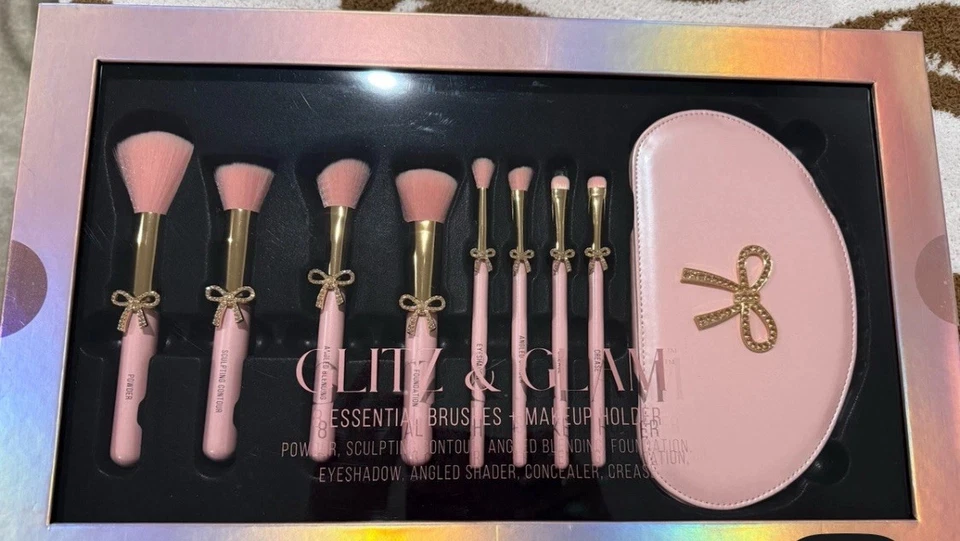 Glitz And Glam - Soporte de Maquillaje con Lazo Rosa Juego de 8 Pinceles Esenciales Nuevo en Caja Foto 1 de 1