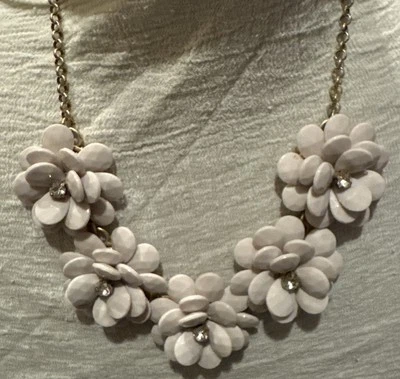 J Crew Lotus Flower Necklace  Beige Rhinestone Acrylic Statement Collar Chunky - Image 1 of 4
