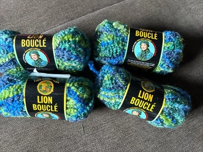 Vintage Lion Brand Lion Boucle Yarn Lime Blue #202 Blue Green, 4 Skeins - Image 1 of 3